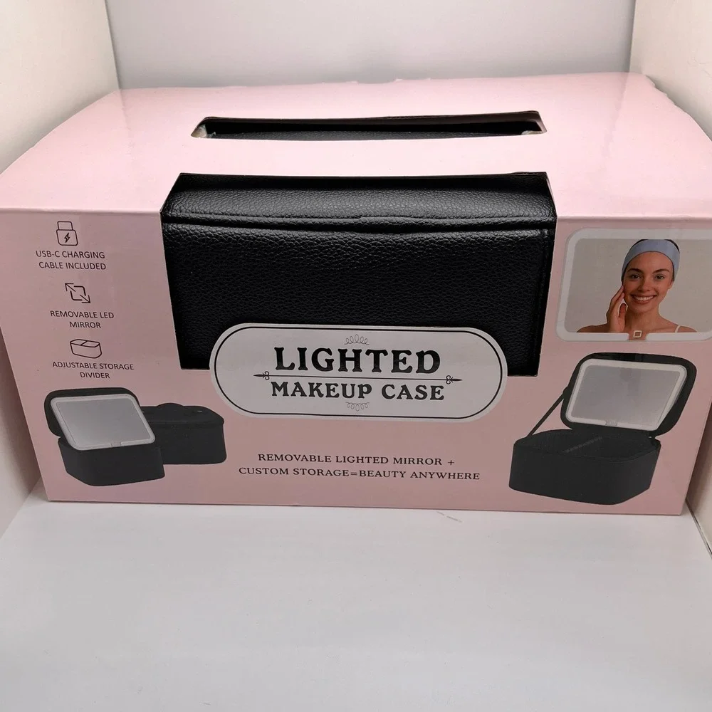 Lighted Makeup Case‎ with Removable LED Mirror Black Travel Organizer 1959097